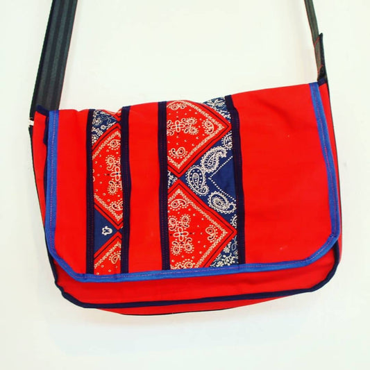 M-0032 Messenger Bag from red and embellished Air Mattresses