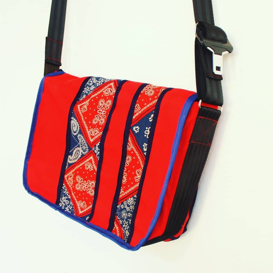 M-0032 Messenger Bag from red and embellished Air Mattresses