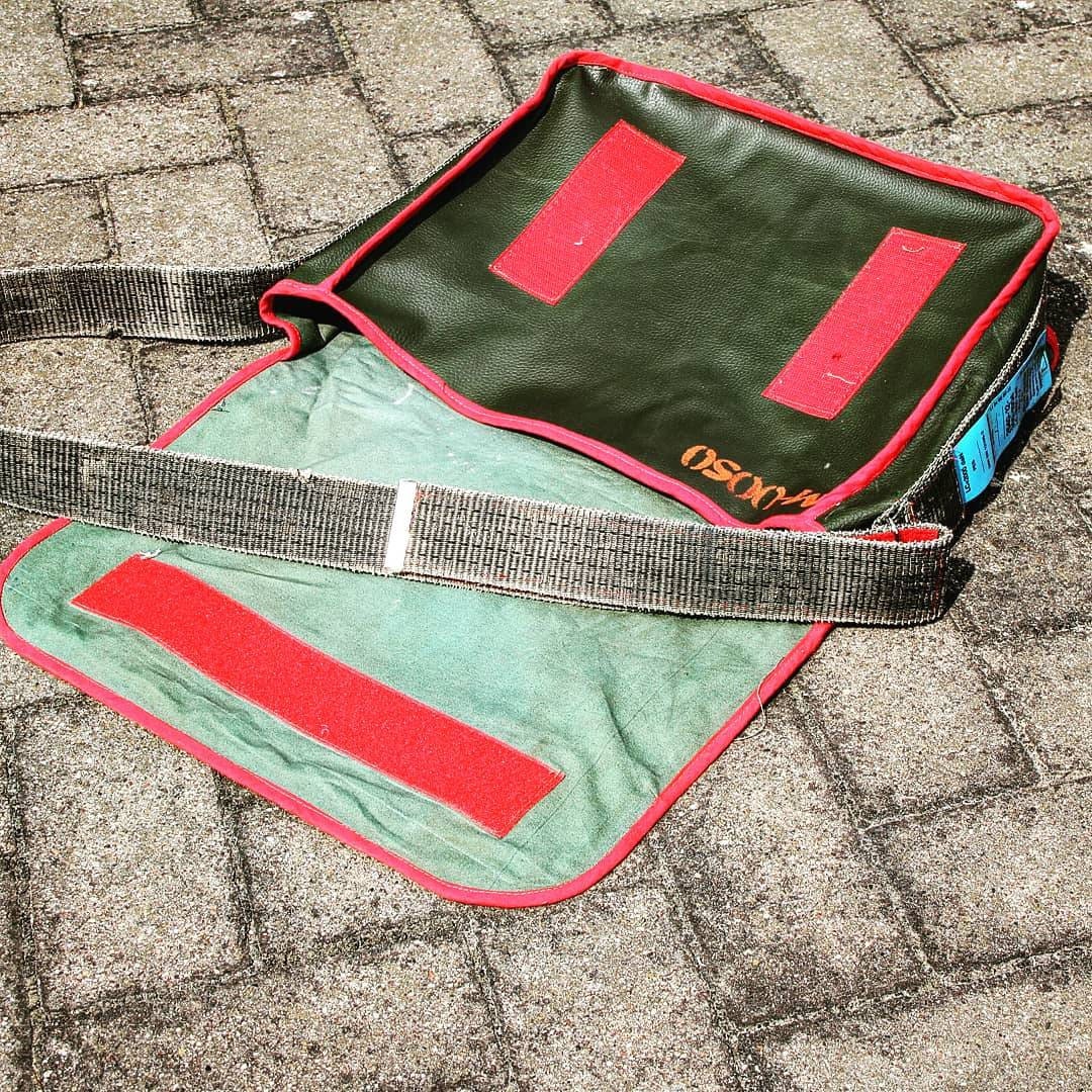 M-0050 Messenger Bag in Swiss "Alpenflage" and red faux suede