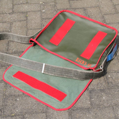 M-0051 Messenger Bag from Olive green and red faux suede