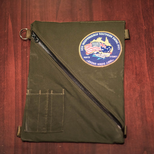MK-0028 MK10 Document Pouch / iPad pouch made from German Aircrew Immersion Suit - "Indy Down under" Patch
