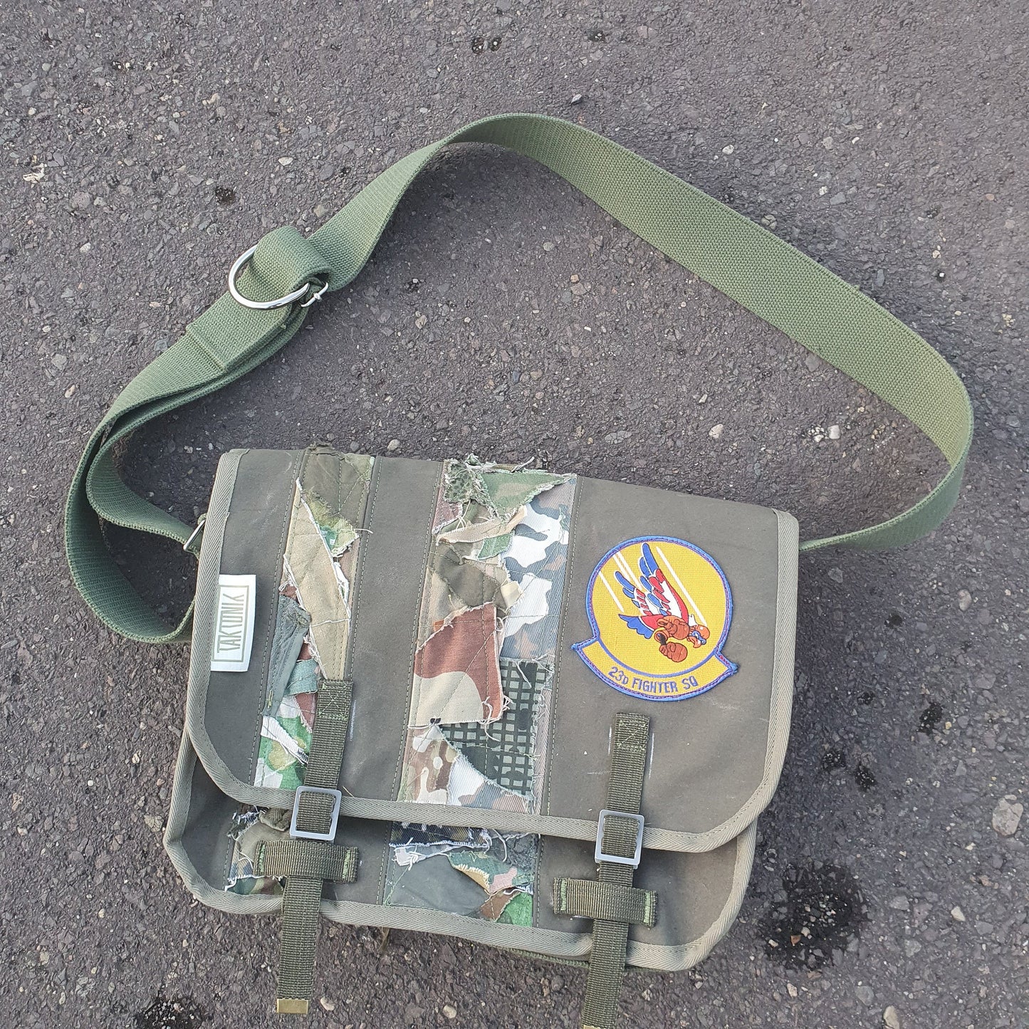 M-0126 Messenger Bag in Olive Drab canvas and camouflage scraps