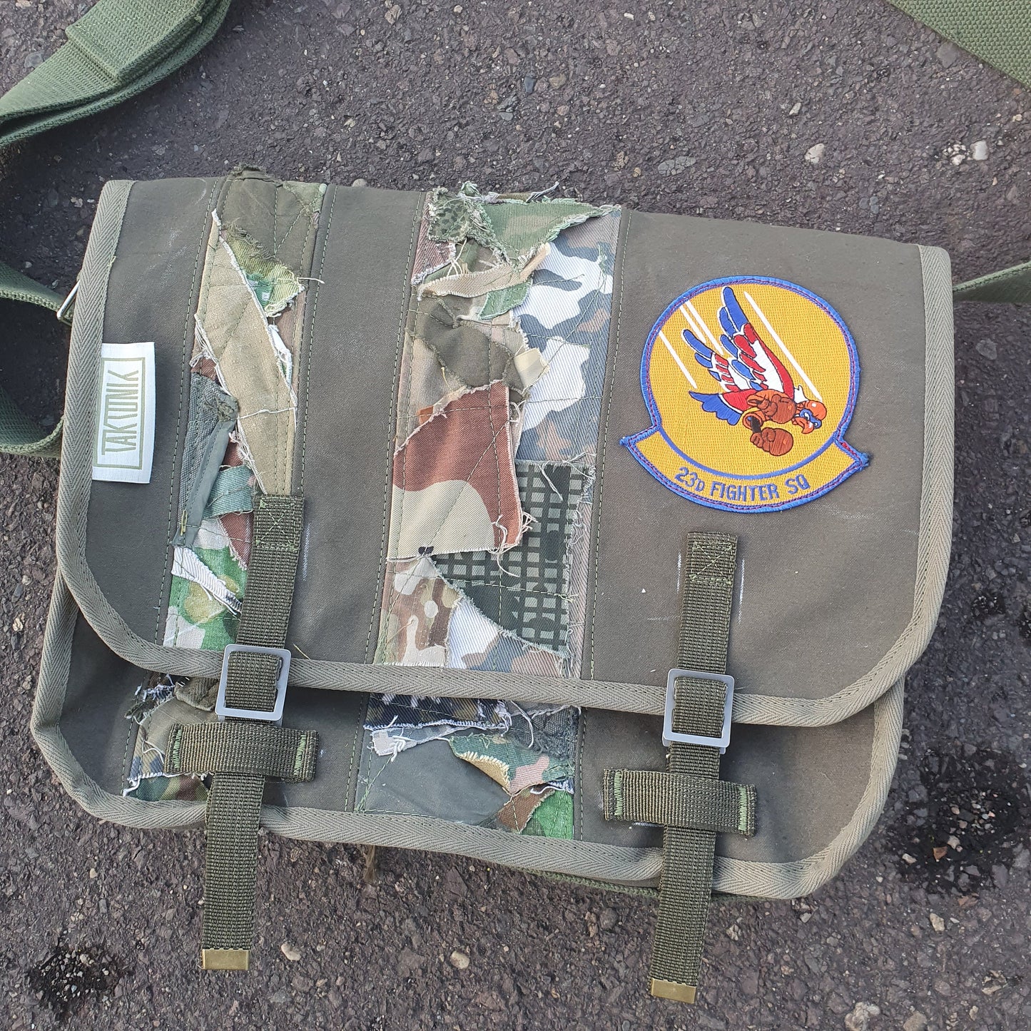 M-0126 Messenger Bag in Olive Drab canvas and camouflage scraps